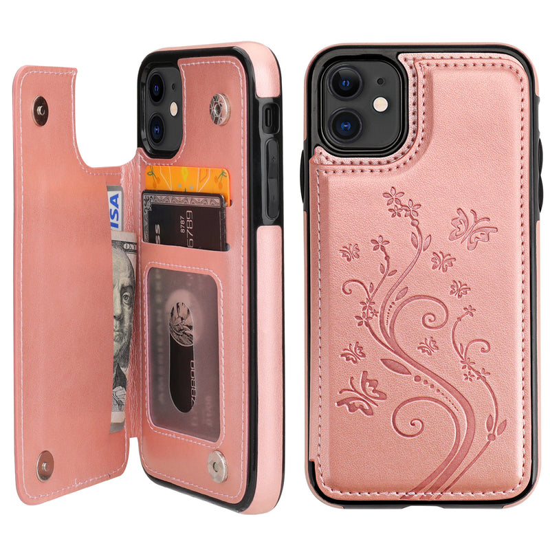 iPhone 11 Wallet Case with Card Holder,OT ONETOP PU Leather Kickstand Card  Slots Case,Double Magnetic Clasp and Durable Shockproof Cover for iPhone 11