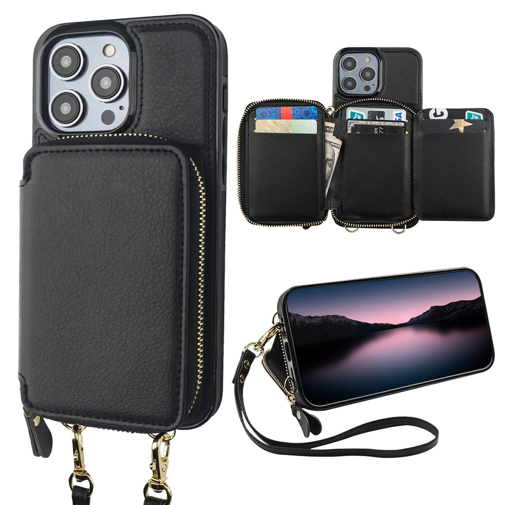  ZVE iPhone 12 Pro Max Wallet Case Magsafe Crossbody, iPhone  Case with RFID Blocking Card Holder Wrist Strap, Zipper Leather Cover for  iPhone 12 Pro Max, 6.7-Black : Cell Phones 
